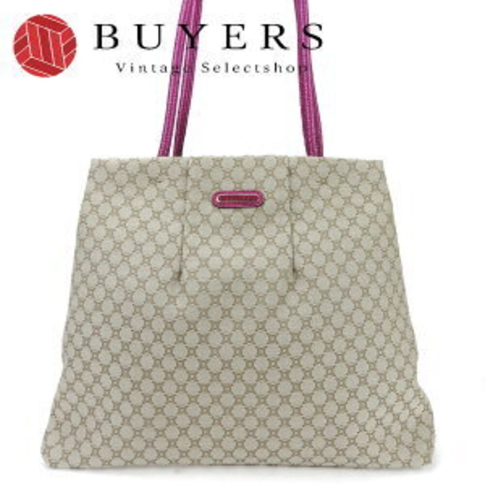 Celine Tote Bag Shoulder Macadam Canvas Leather Beige Pink